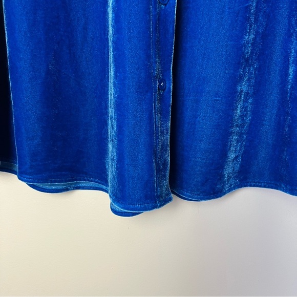 Soft Surroundings Royal Blue Rich Velvet Boyfriend Button Up Shirt XL Classic - Picture 6 of 10